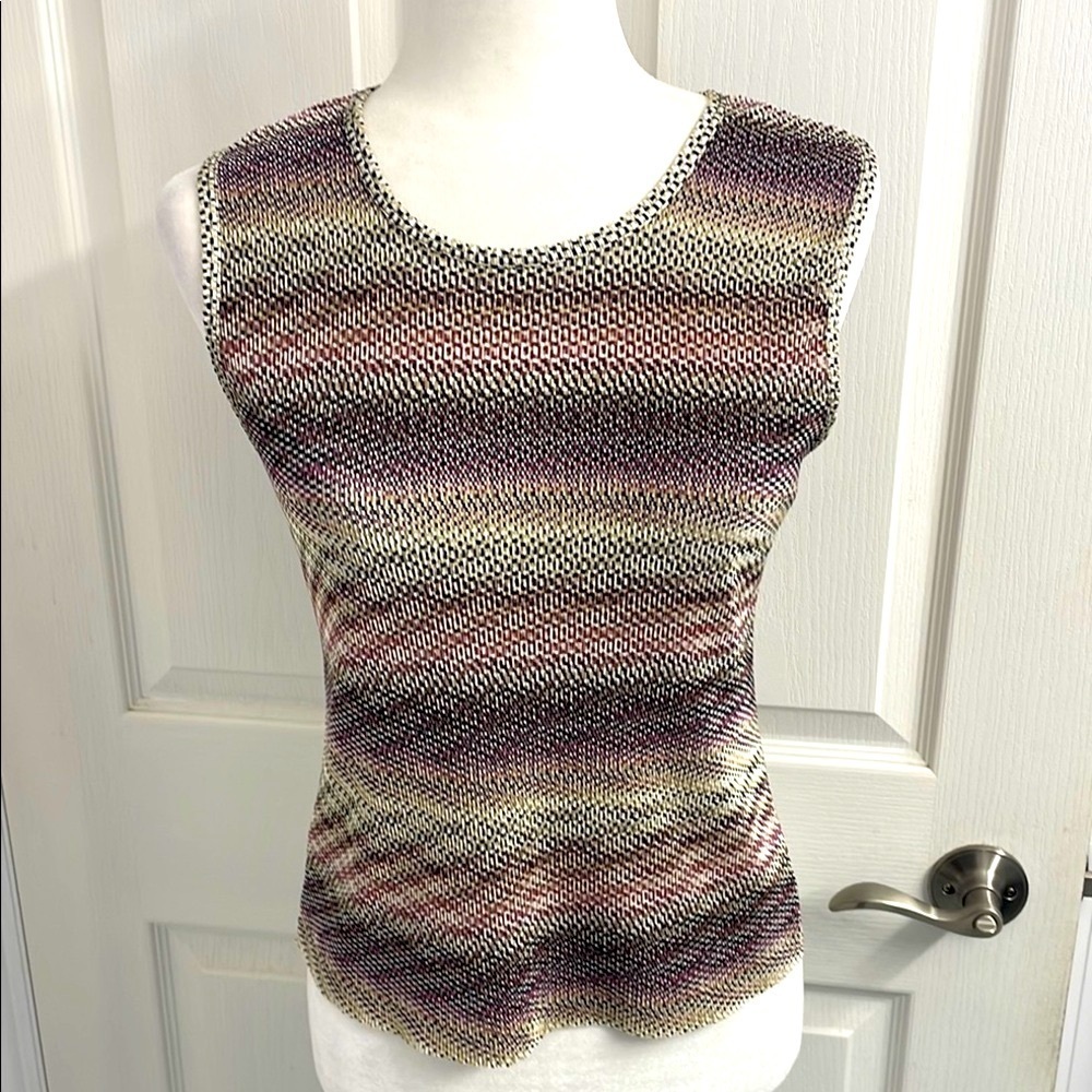Plisse’ Multicolor Pleated Tank Top Round Neckline Vintage Size S